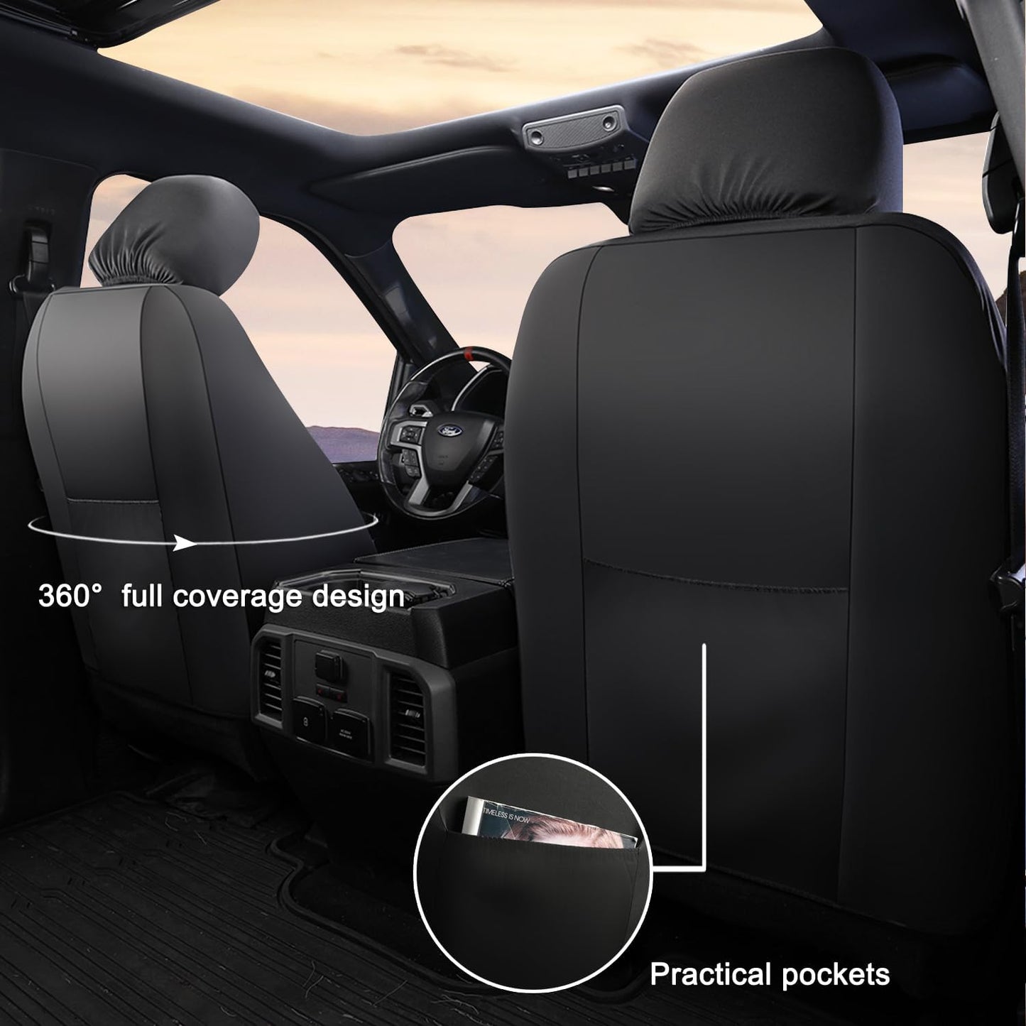 GIANT PANDA 2 Pcs Front 3D Air Mesh Car Seat Cover Custom Fit Ford F150 F250 F350 F450 SuperCrew/Crew Cab Pickup Trucks,Breathable Cooling Seat Protector with Composite Sponge Inside(Gray)