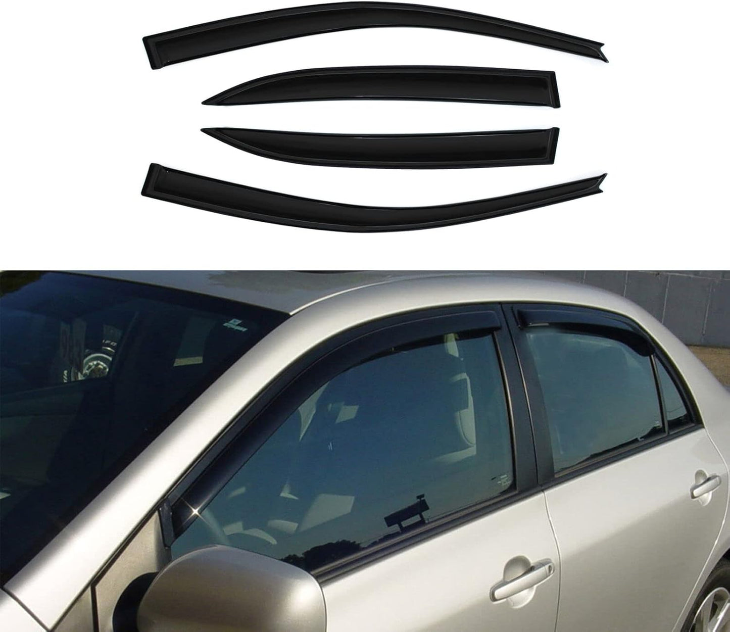 Smoke Window Visors Compatible with 2003-2008 Toyota Corolla Sun/Rain Guards Wind Deflector 4pcs 94620