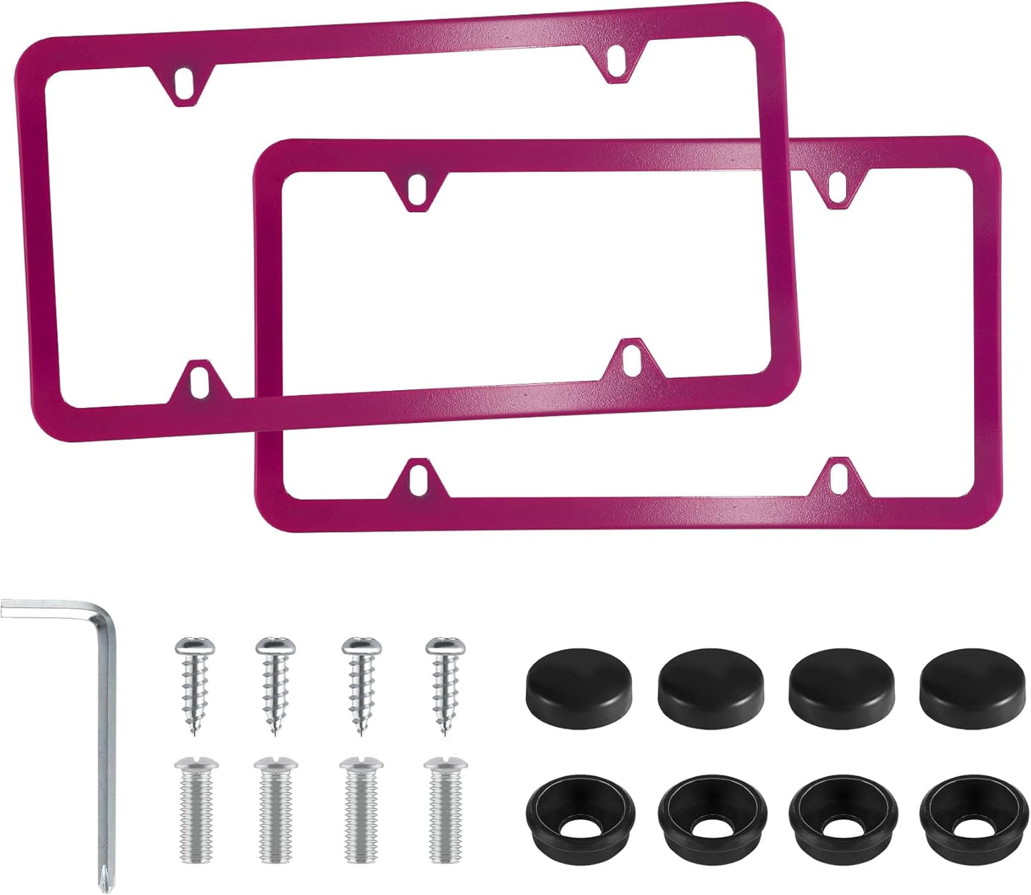 LivTee 4 Holes Stainless Steel License Plate Frames, 2 PCS Car Licence Plate Covers, Automotive Exterior Accessories Slim Design with Bolts Washer Caps for US Vehicles, Hot Pink