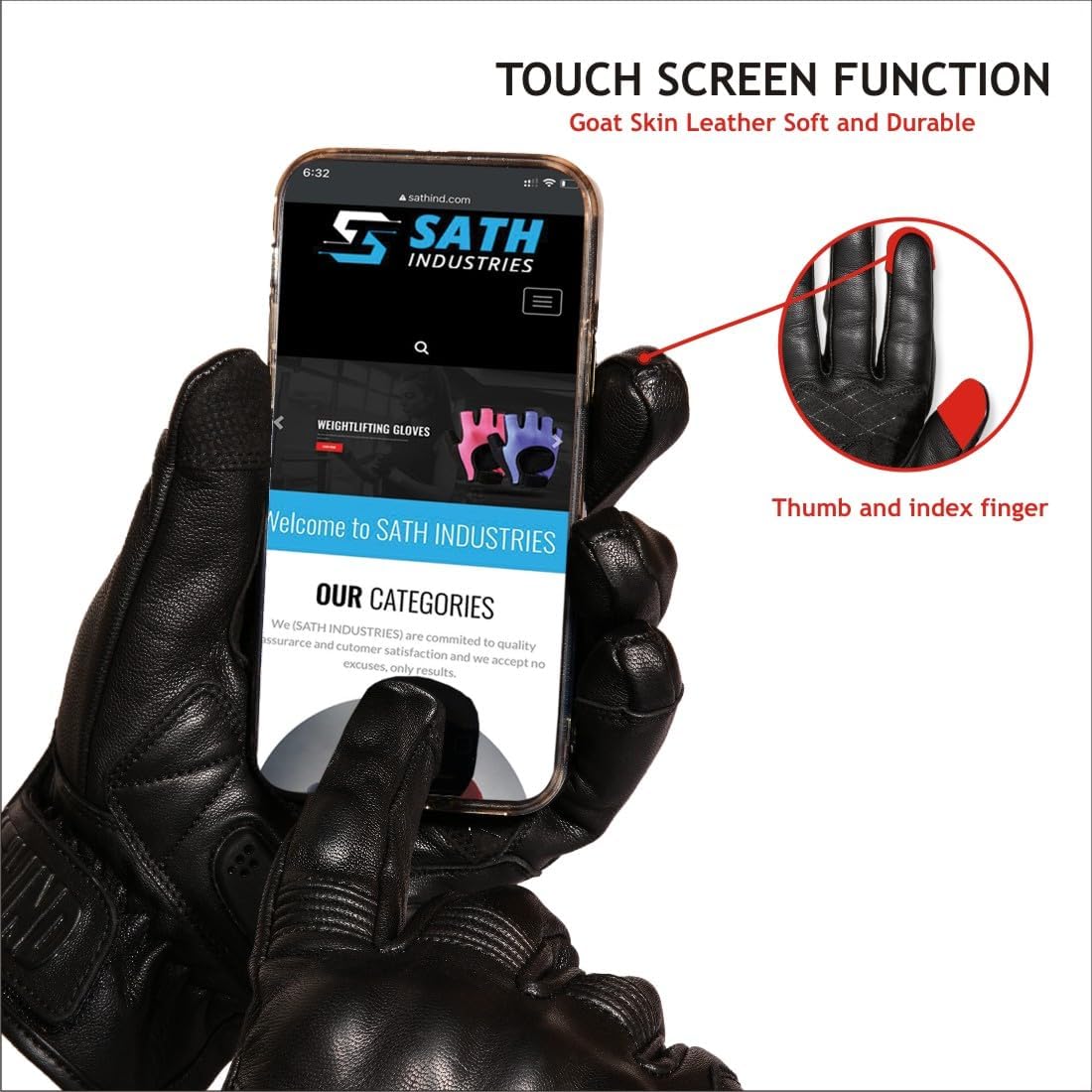 Leather Motorcycle Gloves for Men and Women | Touchscreen | Full Finger | Goatskin Leather Hard Knuckle Motorcycle Riding Gloves (Un-Perforated, Medium)