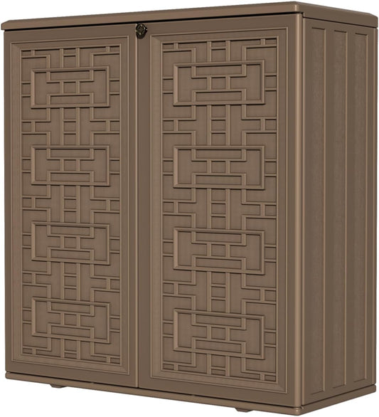 HOMSPARK Indoor/Outdoor Storage Cabinet with Doors and Shelf, 34”x16”x36” HDPE Plastic Storage Box for Bedroom, Bathroom, Living Room, Balcony, Multi-Purpose for Toys, Kitchen Tools, Coffee