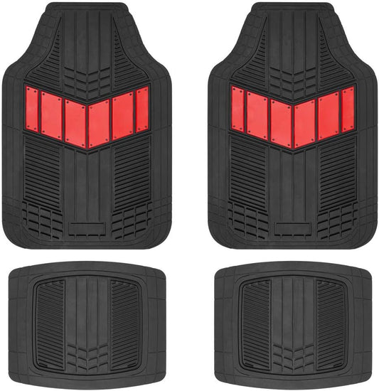 BDK Rubber Car Floor Mats All Weather Waterproof 4-Piece Sporty Two-Tone Design Car Mats Full Set - Universal Trim-to-Fit Floor Mats for Car, SUV, & Trucks - Car Carpet Protector