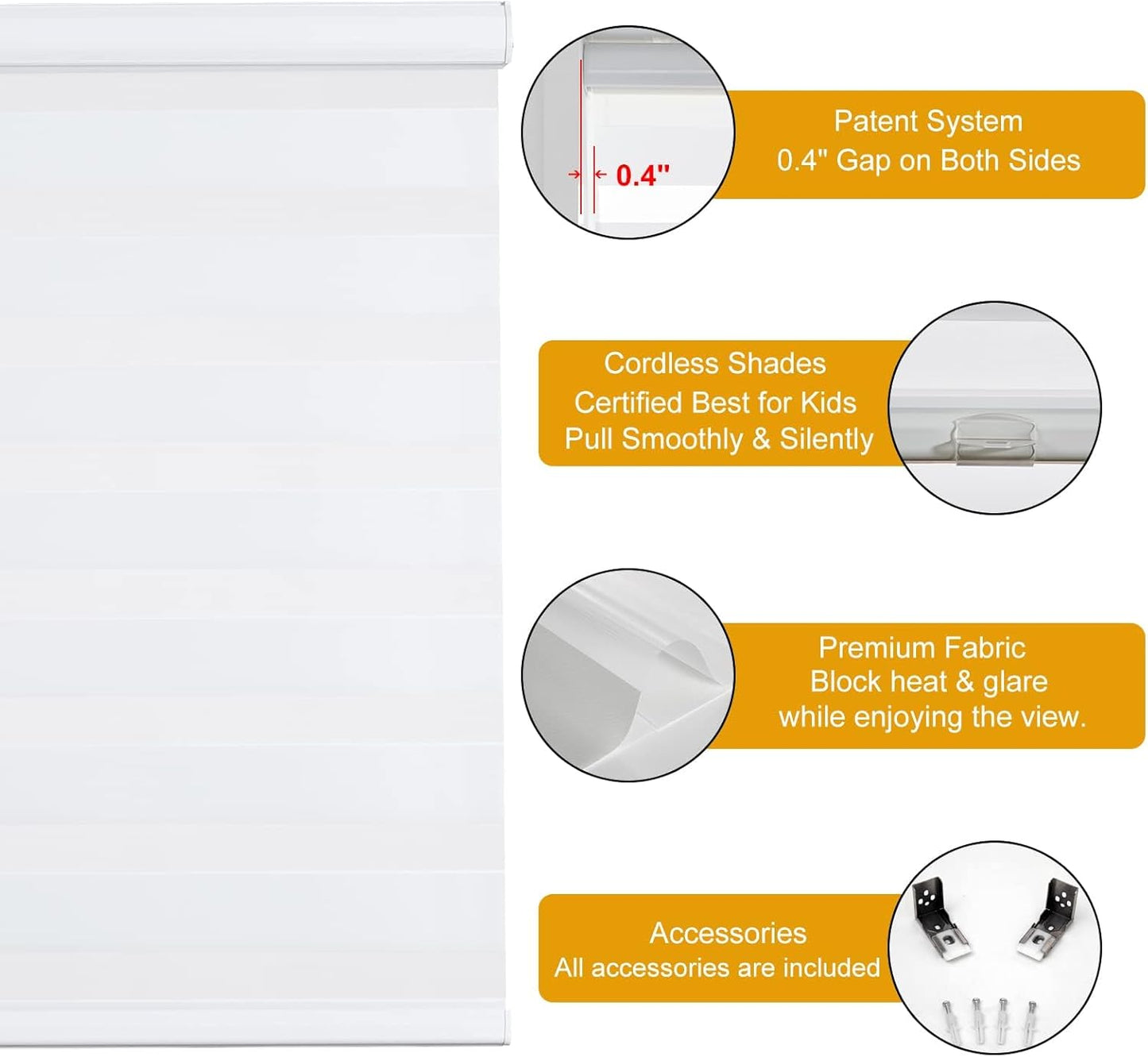 Persilux Zebra Blinds for Windows Cordless Blinds & Shades (28" W x 72" H, White) Free-Stop Roller Window Shades, Light Filtering Roller Shades for Windows, Light Control for Day and Night