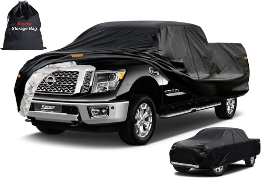 Kayme Truck Cover Custom Fit Nissan Titan XD(2016-2025) Crew Cab Short Bed. Full Exterior Heavy Duty Outdoor Pickup Truck Car Cover Waterproof All Weather.Car Tarp for Wind Sun Dust Protection.Black