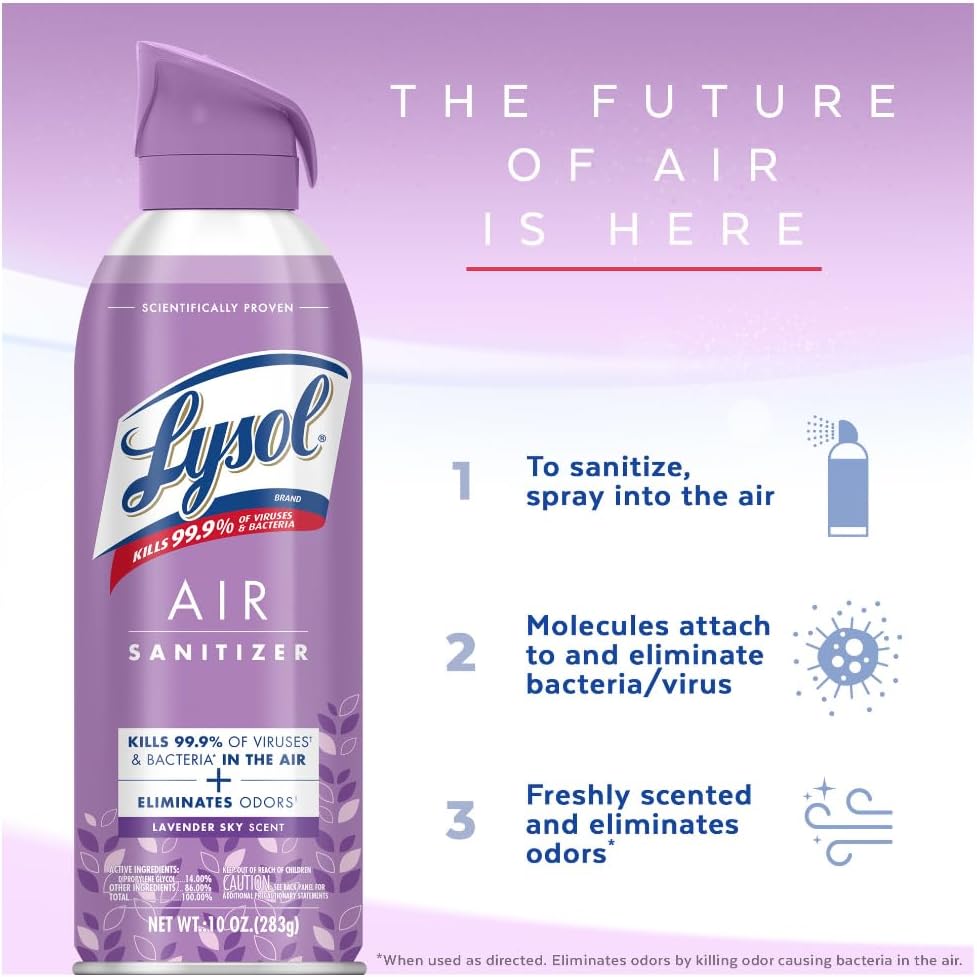 Lysol Air Sanitizer Spray, For Air Sanitization and Odor Elimination, Simple Fresh, Lavender, Cotton Blossom 10 Fl. Oz (Pack of 3)
