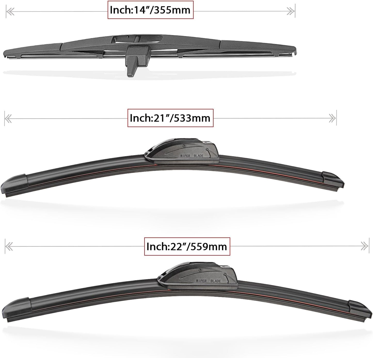 Windshield Wiper Blade Set Replacement for 2009-2015 Honda Pilot Original Equipment Replacement Front Rear Wiper Blades - 22"/21"/14" (Pack of 3)