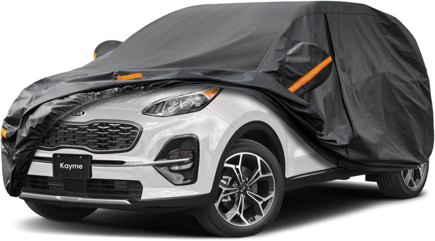 Kayme 7 Layers SUV Car Cover Custom Fit for Kia Sportage (1994-2025) Waterproof All Weather for Automobiles,Outdoor Full Cover Rain Sun UV Protection.Black