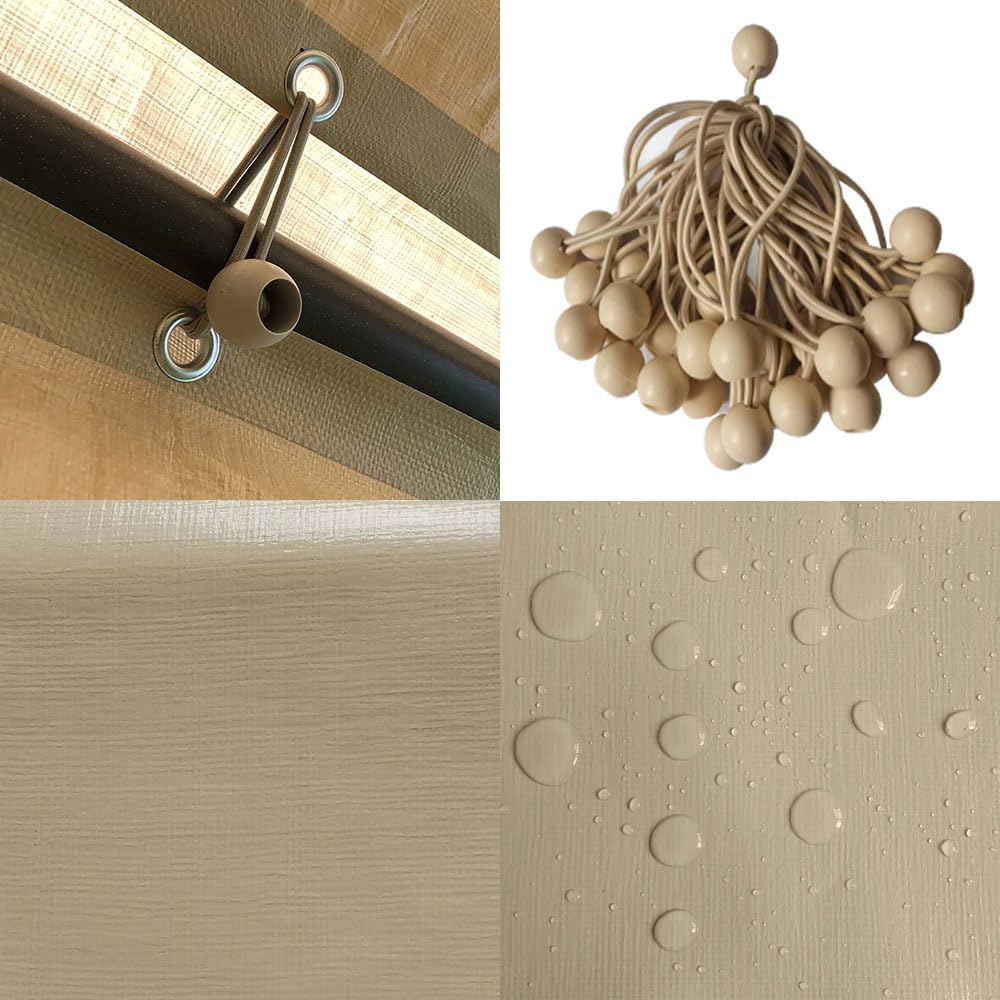 Carport Replacement Tarp Canopy, Sidewall Panel with Elastic Ball Bungees, for 10x20 FT or 12x20 FT Garage Party Tent Shelter - Beige, One Sidewall Panel Only