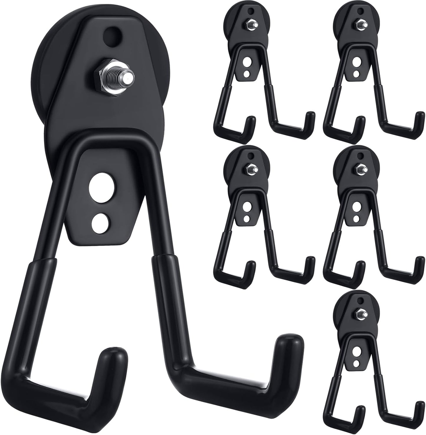 Landhoow Large Magnetic Hooks Heavy Duty Garage Magnet Hooks Strong Storage Utility Magnetic Hangers with Anti Slip Rubber Coating for Indoor and Outdoor Hanging(Black,6 Pcs)
