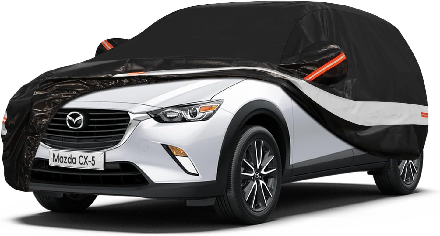 10 Layers SUV Car Cover Custom Fit for Mazda CX5 CX-5 CX50 CX-50 (2012-2024) Waterproof All Weather for Automobiles, Outdoor Full Cover Sun UV Rain Protection with Cotton.Black