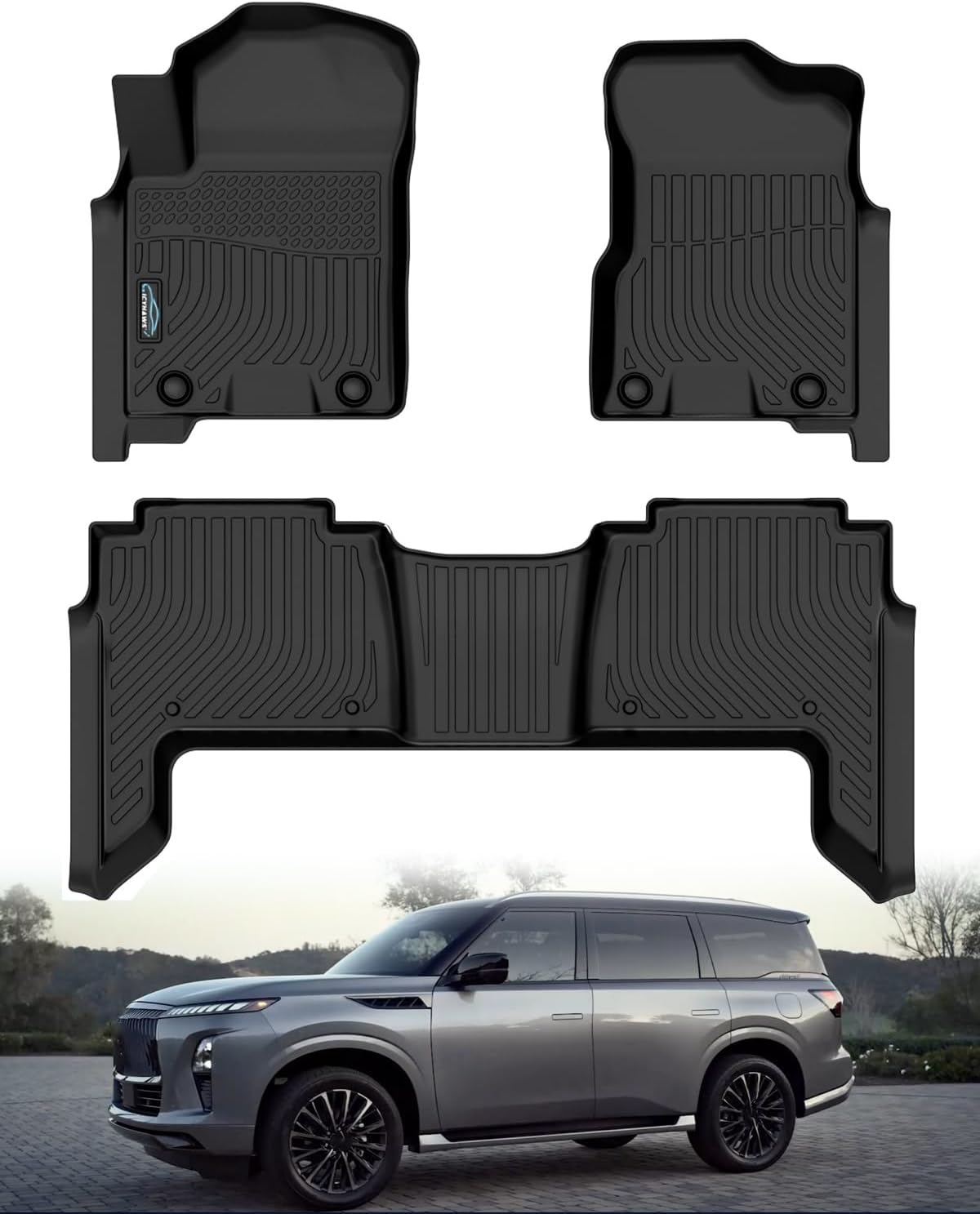 Custom Fit All-Weather TPE Ruber Floor Mats for Nissan Armada/Infiniti QX80 2019-2024 | Waterproof, Anti-Slip Front & Rear Row Floor Liners Automotive Accessories | 3-Piece Set (Black)