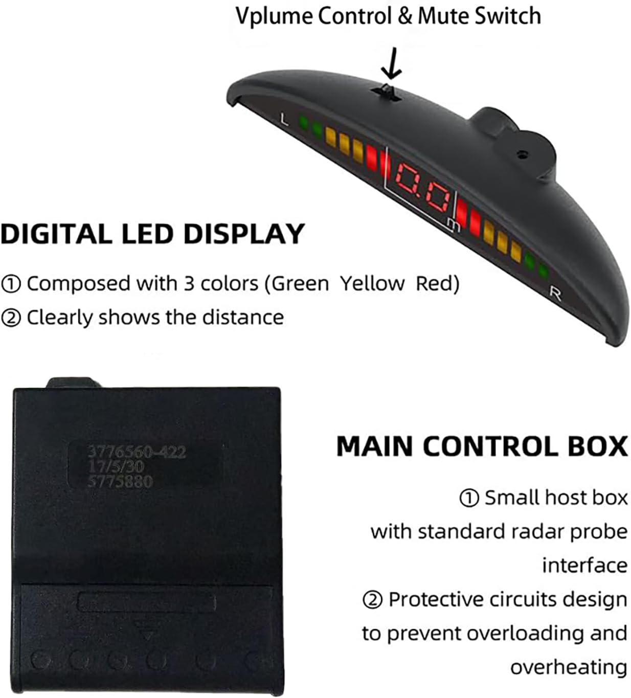 Pickup Truck Backup Radar System - Four 5.95m Sensors for Rear Installation, Compatible with Front Bumper Mounting - Enhance Safety & Visibility（White）