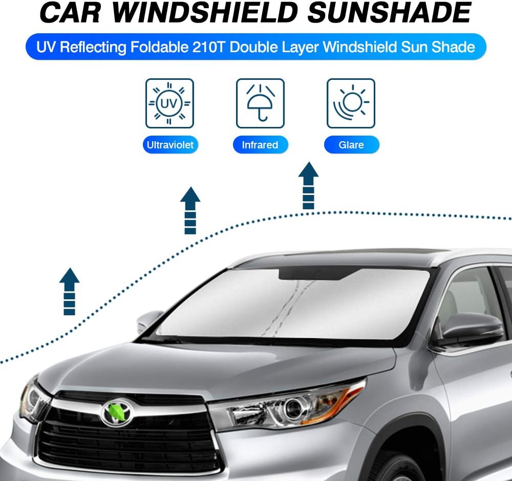 KUST Windshield Sun Shade for Toyota Highlander 2014-2019 Window Sun Visor Protector Sun Cover Foldable Blocks UV Rays Keep Your Car Cooler