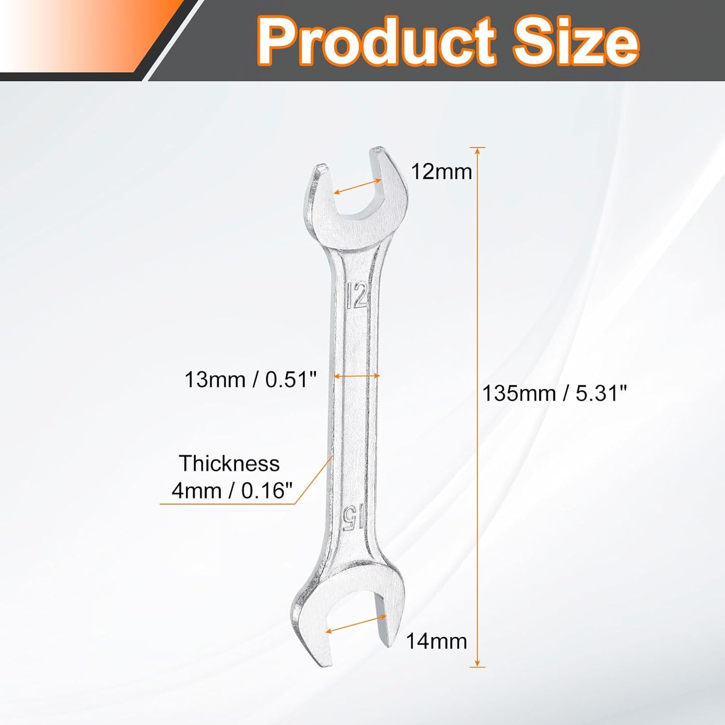 HARFINGTON Double Open End Wrench 12mm x 15mm Metric 15 Degree Offset Angle Small Flat Head Wrench Galvanizing Open Ended Spanner for Automotive Repair Furniture Assembly