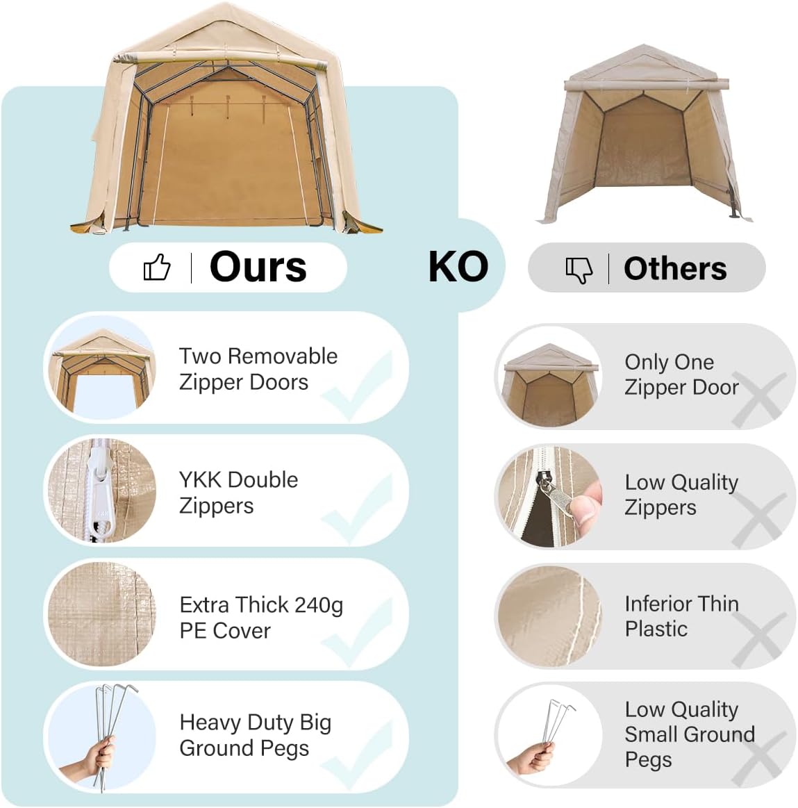 ADVANCE OUTDOOR 10x15 ft Shelter Storage Shed Steel Metal Peak Roof Portable Garage Carports for Motorcycle, Boat or Garden Tools with 2 Roll up Doors & Vents, Beige