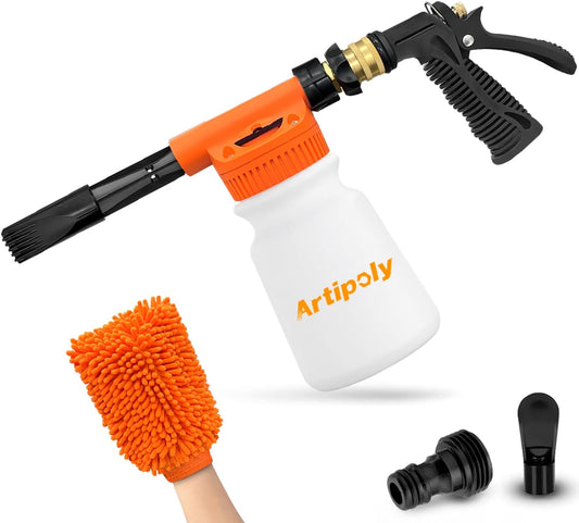 Car Wash Foam Gun + Microfiber Wash Mitt - Car Foam Sprayer - Foam Cannon for Hose - Spray Foam Gun Cleaner - Snow Foam Blaster for Cars, Boats, RVs, Foam Cannon Connects to Any Garden Hose
