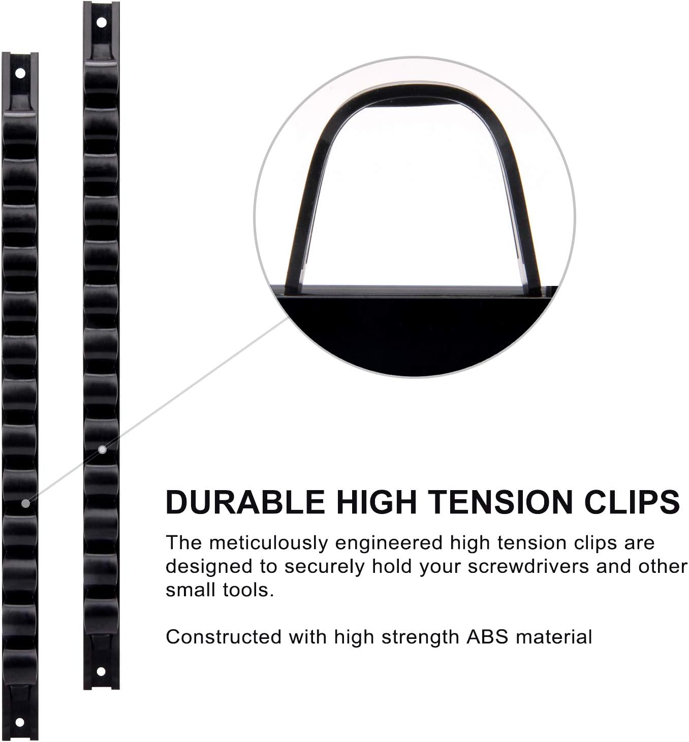 CASOMAN 6 Piece Screwdriver Organizer and Wrench Organizer, Hand Tool Holder, Plastic Rail Wrench Hanger with Clips