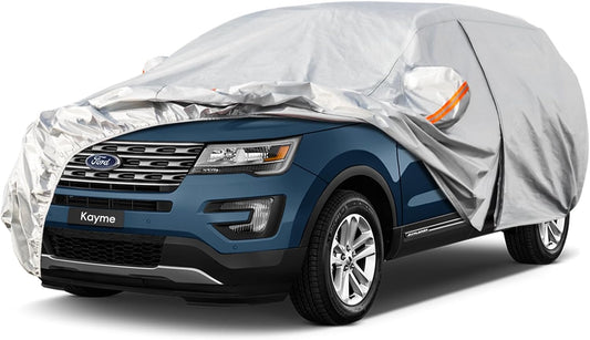 Kayme 6 Layers SUV Car Cover Custom Fit for Ford Explorer（2006-2025） Waterproof All Weather for Automobiles, Outdoor Full Cover Rain Sun UV Protection.Silver
