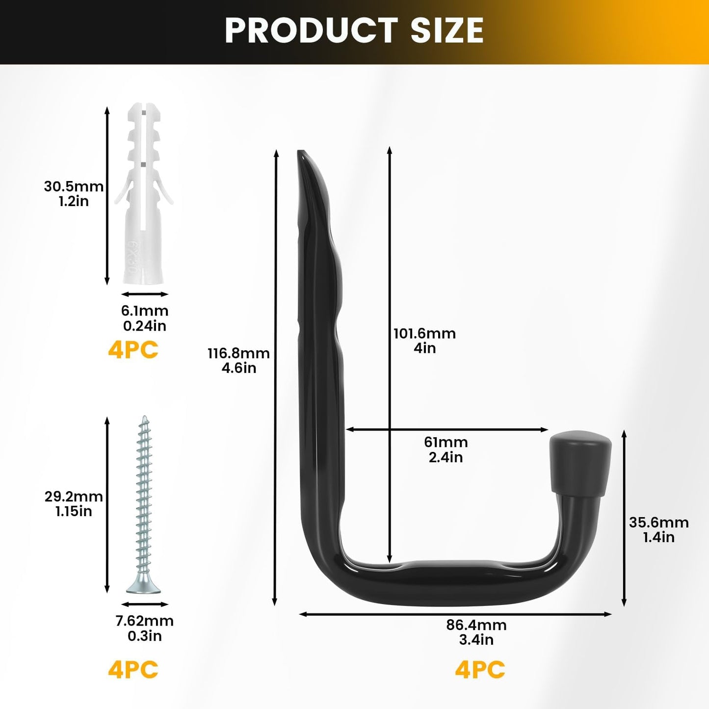 8-Pack Heavy Duty Garage Hook for Hanging 50 lbs, J Utility Hooks for Garage, Metal Wall Hooks Heavy Duty, Garage Hook for Hanging, Black