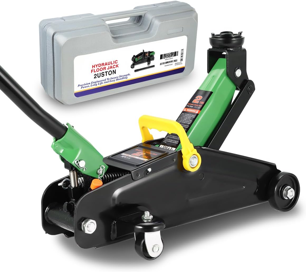 DNA MOTORING Low Profile Hydraulic Trolley Service/Floor Jack, 2 Ton (4000 lbs) Capacity, Lifting Range 5.1"-13", Green, TOOLS-00474-GR