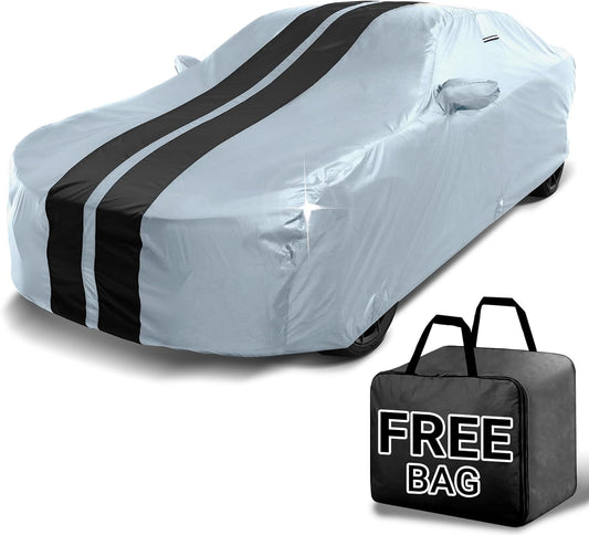 iCarCover Custom Car Cover for Chevy Camaro STD, Z28, SS (1993-2002) Waterproof All Weather Rain Snow UV Sun Protector Full Exterior Indoor Outdoor Car Cover (Stripe - Gray/Black)