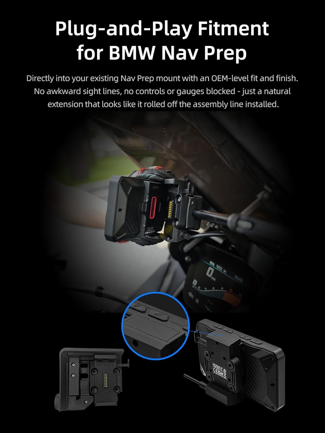 AIO-5 Play for BMW Motorcycles, 3-Pin Interface, Plug-and-Play Smart Display with CarPlay & Android Auto, 60FPS Mode, IP68 Waterproof, Built-in GPS, Anti-Theft Alarm, Data Reading