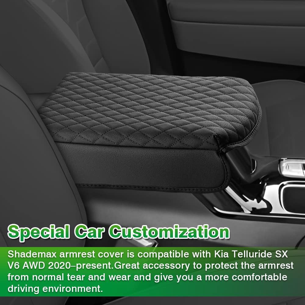 Shademax Center Console Cover for Kia Telluride Accessories 2026 2025 2024 2023-2020 Armrest Cover Cushion Pad PU Leather Armrest Seat Box Cushion Middle Console Lid Protector Anti-Scratch