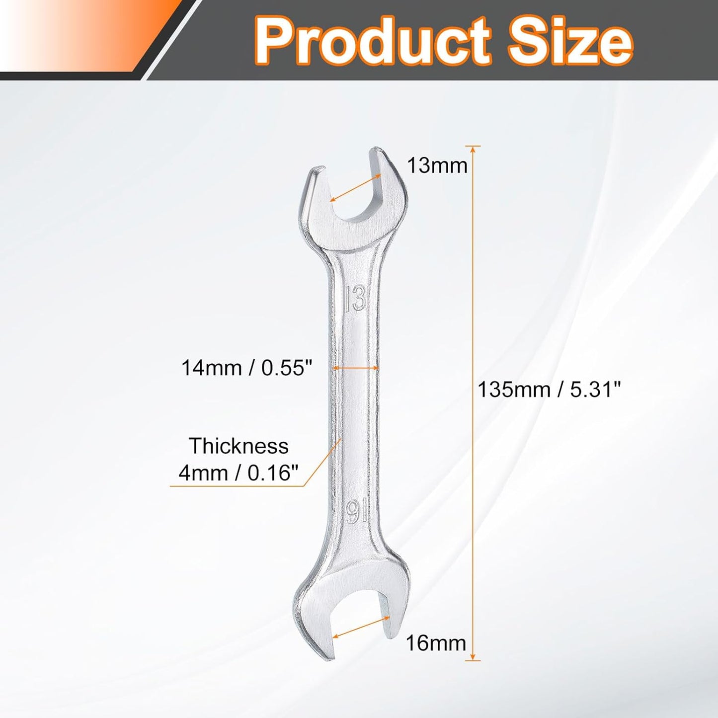 HARFINGTON Double Open End Wrench 13mm x 16mm Metric 15 Degree Offset Angle Small Flat Head Wrench Galvanizing Open Ended Spanner for Automotive Repair Furniture Assembly