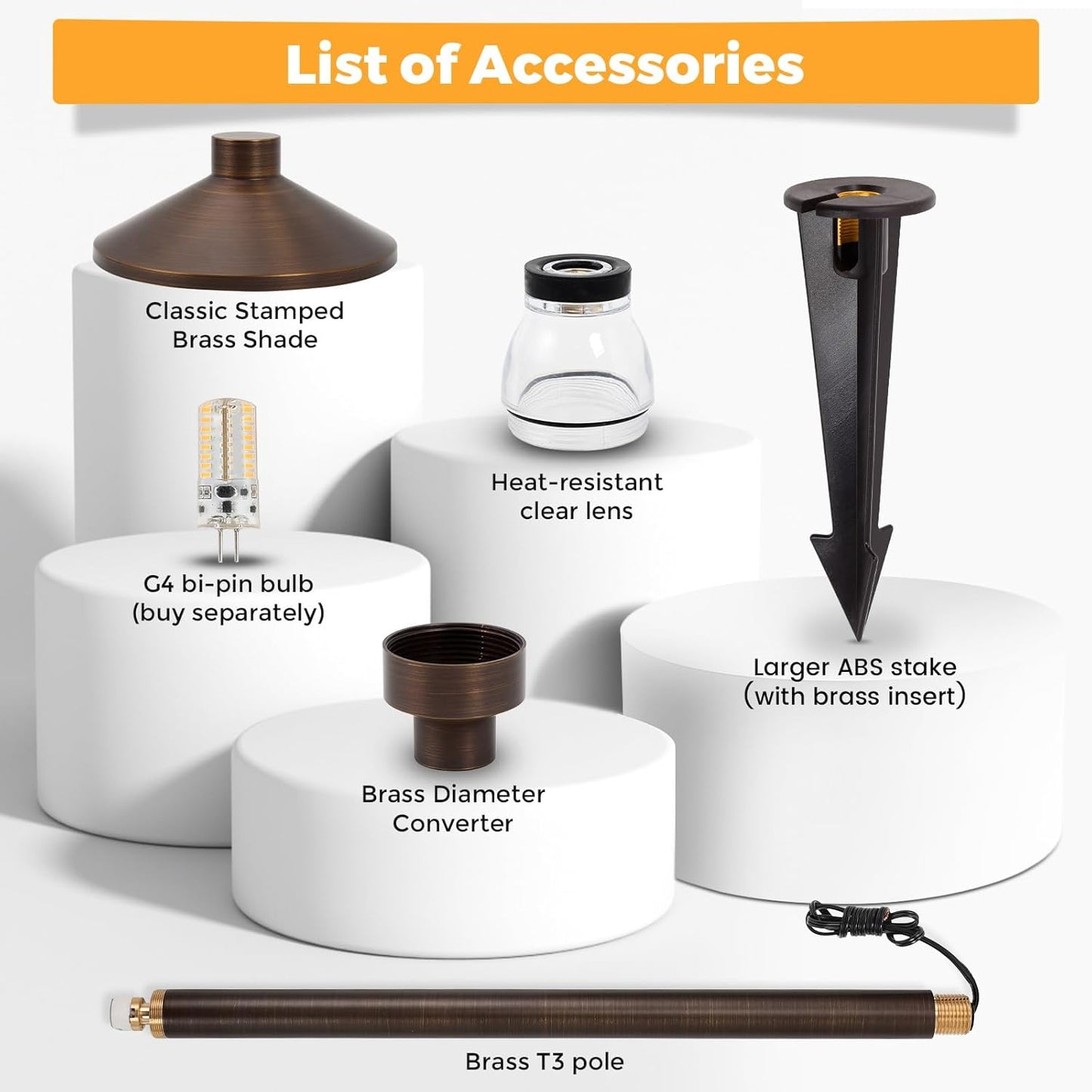 Gardencoin Solid Brass Low Voltage Pathway Lights (6.7'' Shade, 21.9'' Tall), 12V AC/DC Heavy Duty LED Landscape Path Lights Outdoor Wired, Antique Bronze Walkway Lights with Larger Stake, 12-Pack