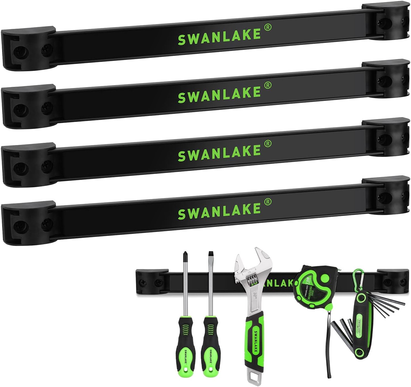SWANLAKE 12" Magnetic Tool Holder Strip,Metal Tool Magnet Bar for Garage Organization(4PCS)