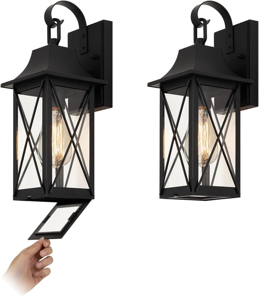 mirrea 15-inch Outdoor Porch Wall Light for House, Waterproof Exterior Sconce for Patio, Wall Mount Lighting Fixture for Front Door, Permanent Outside Lamp for Garage, Matte Black, Set of 2