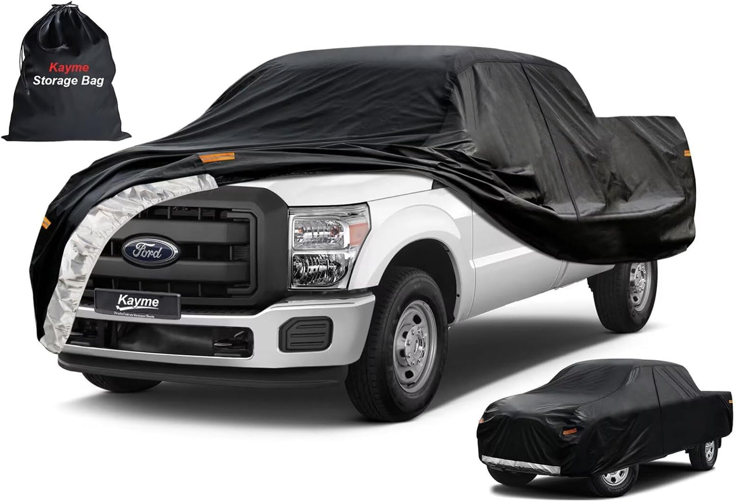 Kayme Truck Cover Custom Fit Ford F-250(2017-2025) Regular Long Bed. Full Exterior Heavy Duty Outdoor Pickup Truck Car Cover Waterproof All Weather.Car Tarp for Wind Sun Dust Protection.Black