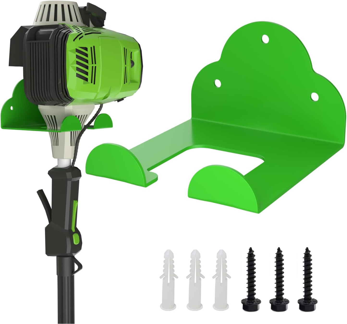 Trimmer Rack Wall Mount, Heavy Duty Weed Eater Hanger for Grass Trimmer, Hedge Trimmer, Leaf Blower, Chainsaw, Garage Organizer Tool Holder with 6.2" Hook for Garage Storage Shed Organization, Green