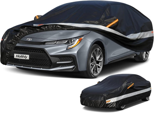 10 Layers Car Cover Custom Fit for Toyota Corolla Sedan (1996-2024) Waterproof All Weather for Automobiles, Outdoor Full Cover Sun UV Rain Protection.Black