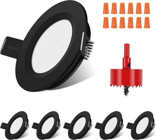 12 Volt LED Puck Light RV Boat Recessed Ceiling Light Super Slim LED Panel Light with Hole Puncher DC 12V 3W Full Aluminum Downlights 6 Pack,5500-6000k