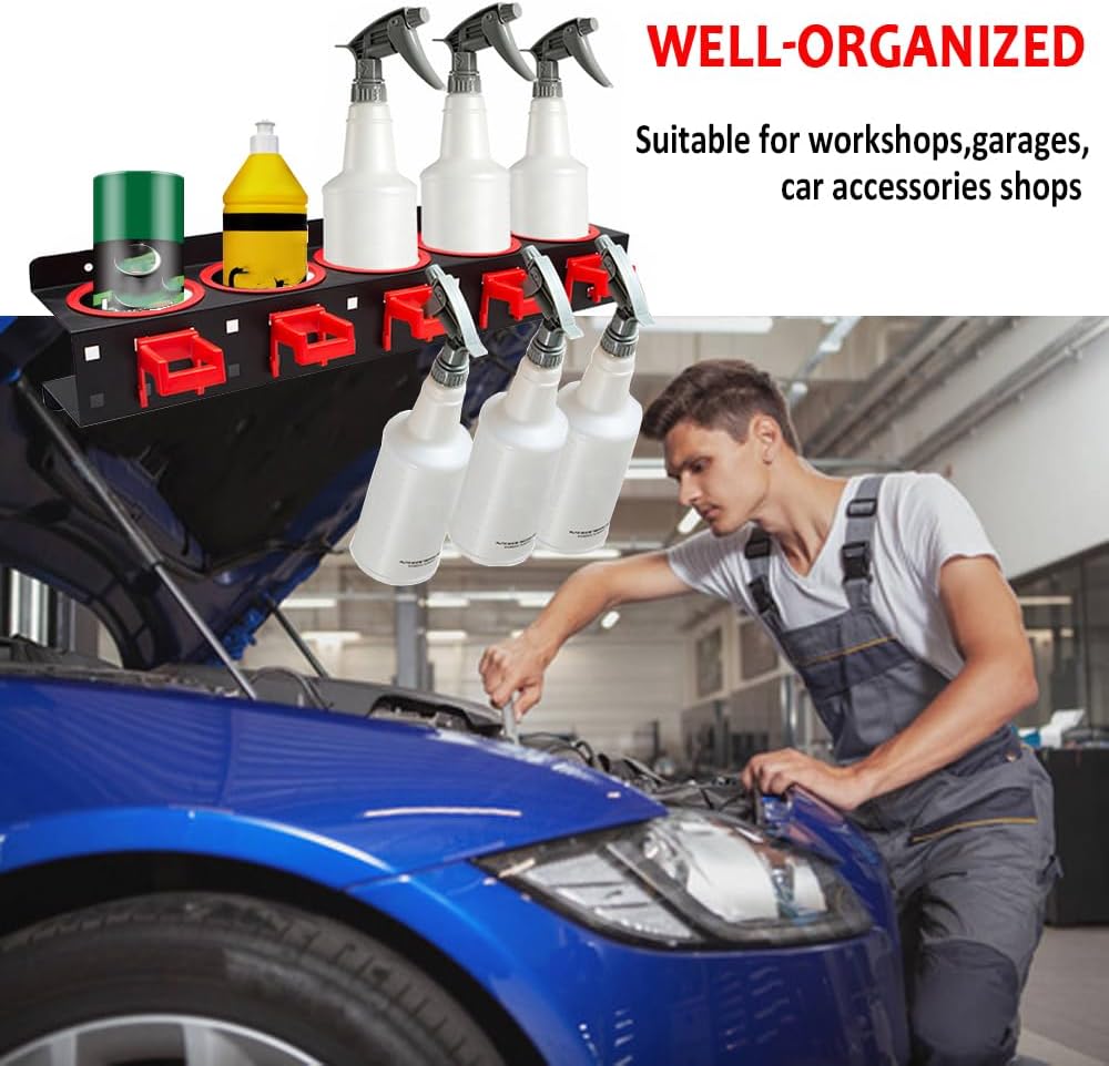 Wall Mounted Spray Bottle Holder, 2 Pack Spray Can Holder, Spray Bottle Storage Rack, Garage Bottle Organizer with Car Cleaning Brush Kit, Aerosol Can Organizer for Garage Car Beauty Accessory