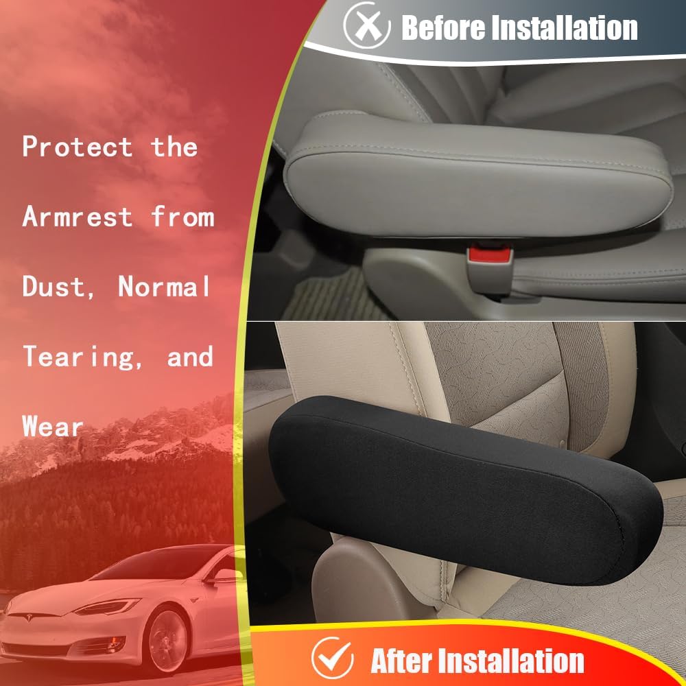 4PC Car Front Seat Armrest Covers,Universal Size Seat Arm Rest Cover,Flat Cloth Fabric Armrest Cover,Car Interior Accessories(Black,4PCS)