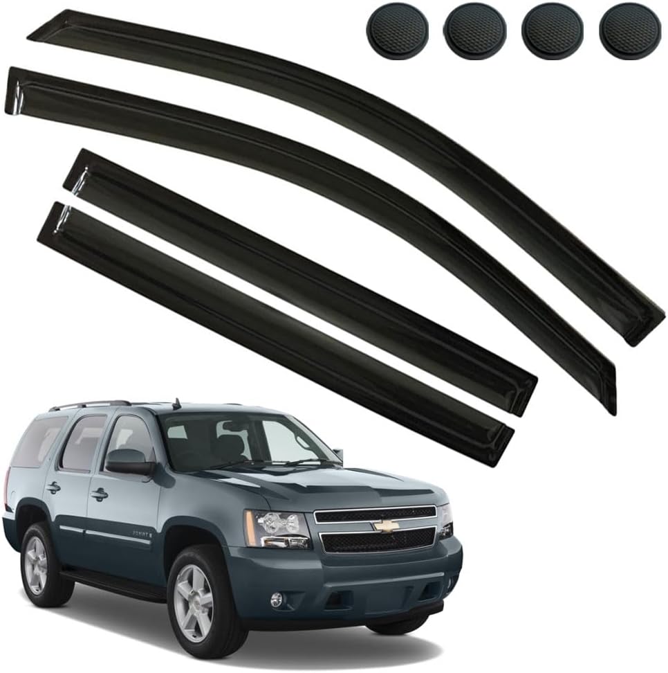 Rain Guards for Chevrolet (Chevy) Tahoe/GMC Yukon 2015-2020, Tape-on Side Window Deflectors for Chevrolet Tahoe, Window Visors for Chevrolet Cars, Car Accessories 4 Rain Guards ＆ 4 Car Coasters