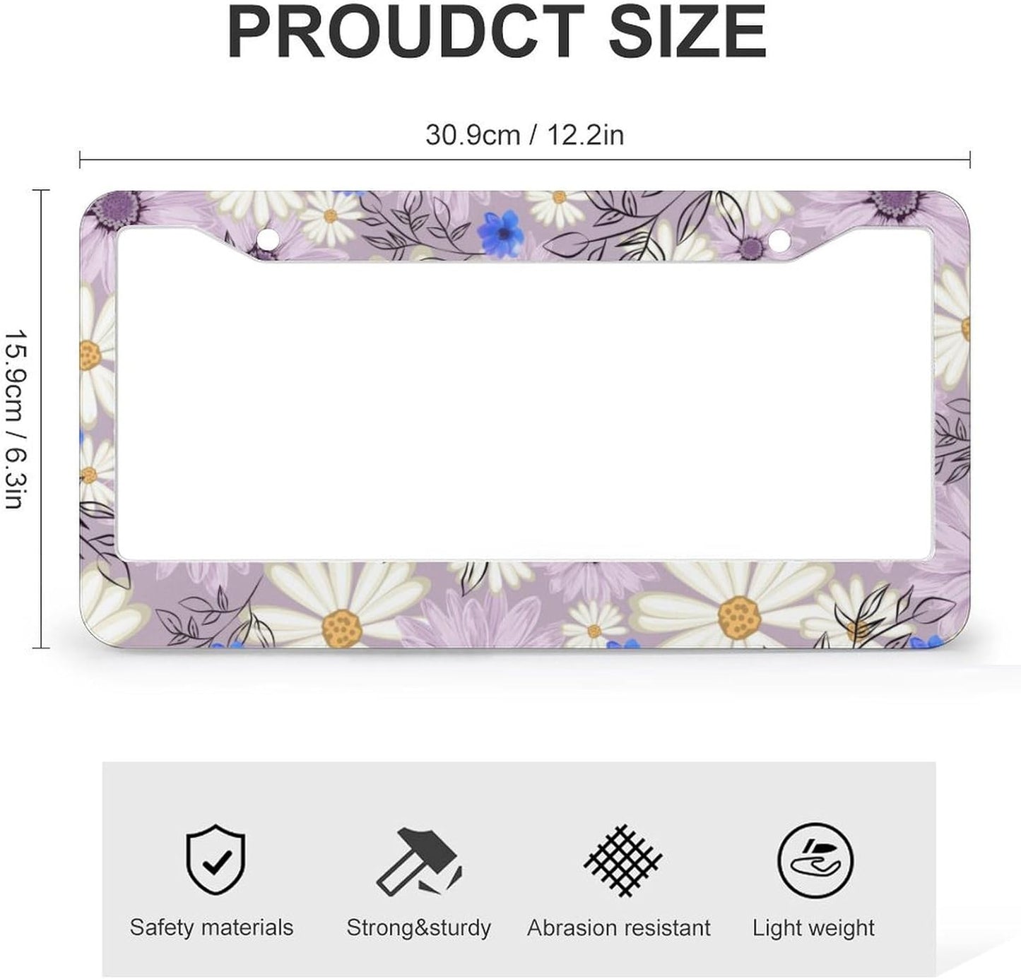 Flowers Daisy License Plate Frames - 2 Pcs Set 2 Holes Metal Aluminum Auto Car Accessories Decoration License Plate Frame 12.2 x 6.3 inch for Women Men Gift