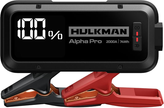 Hulkman Alpha Pro Solid Black, 2000A 74Wh Car Jump Starter Portable, High-Capacity Battery Booster & Jumper Cables, 3.3" Display Jump Box, PD65W in&Out, 12V Battery Pack for 8.5L Gas/6.0L Diesel