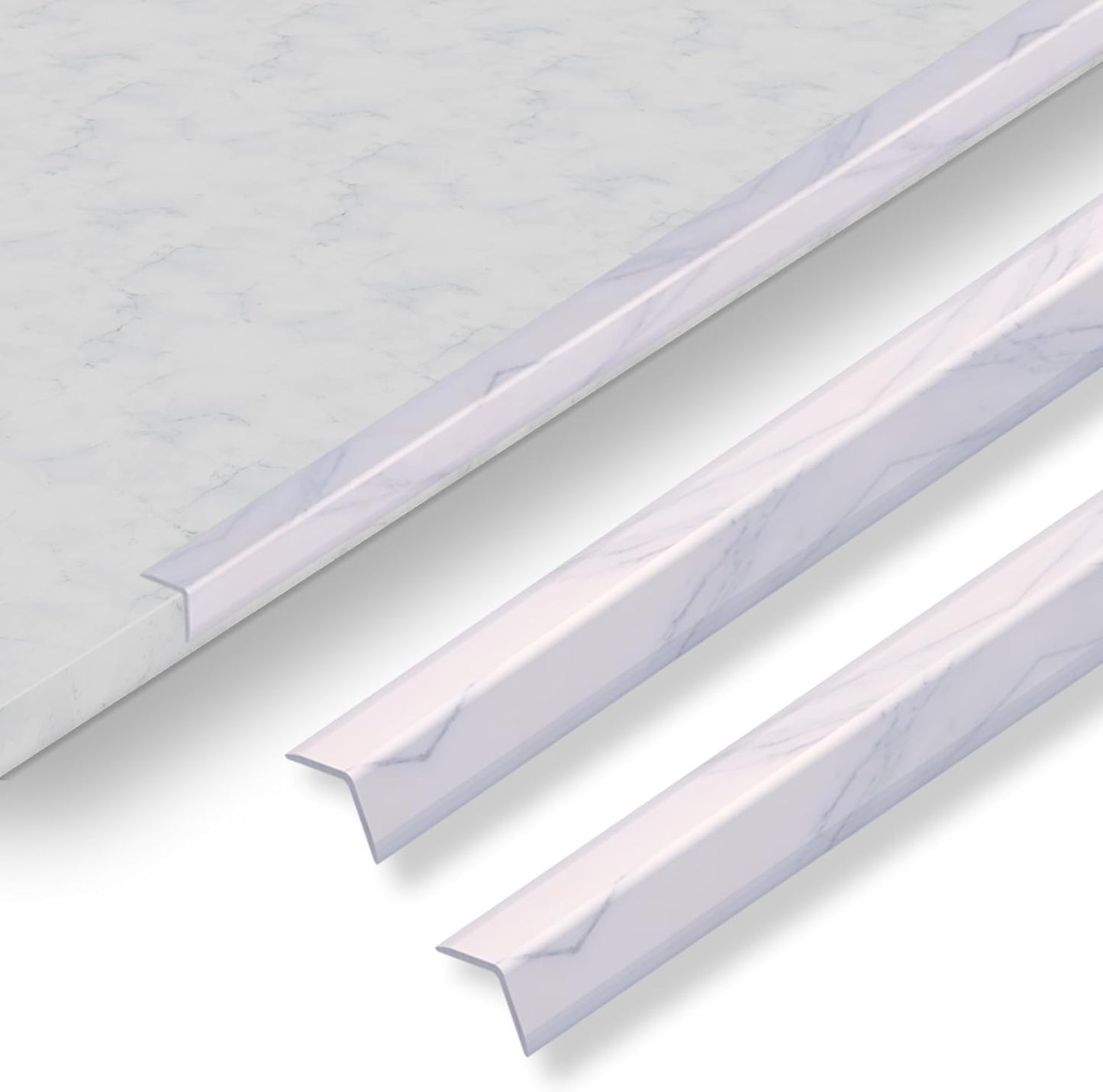 6 Pcs 49" Wall Corner Protector Trim, White Marble Grain Edge Strip for Door and Window Frames Mirror Trim Backsplash Tile Edge (White Marble)