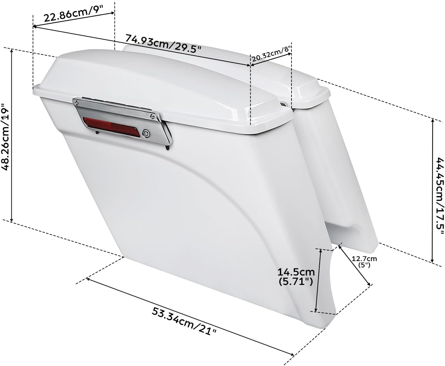 XFMT Motorcycle Stretched Saddlebags 5" Extended Hard Saddle Bags For Harley Touring Road King Street Glide Road Glide Electra Glide Ultra Classic 1993-2013, White