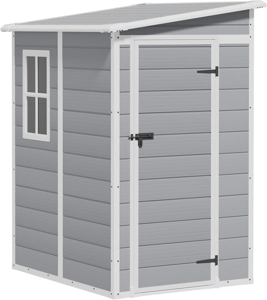 Greesum 5' x 4' Resin Weather Resistant Outdoor Storage Shed with Floor for Garden,Backyard,Pool Tool, Light Grey