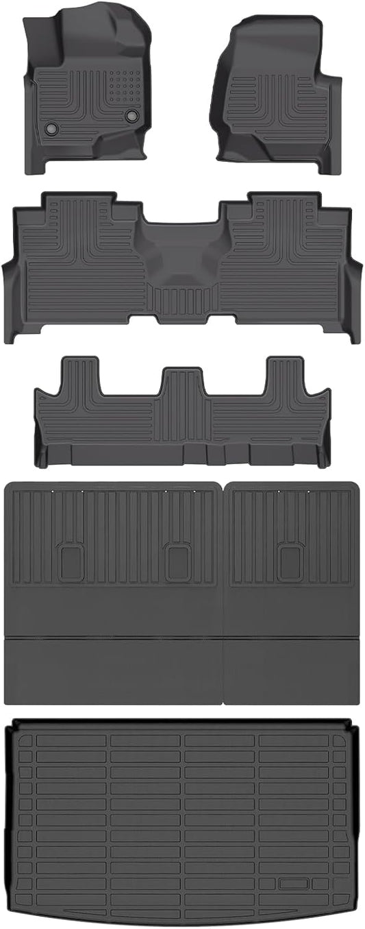 Wayhigh-All Weather Floor Mats and Cargo Mat Set Fit for Expedition Max 8 Seats 2021-2025 TPE Car Mats with Backrest Mat Waterproof Heavy Duty Rubber Floor Liners for Expedition Max Accessories