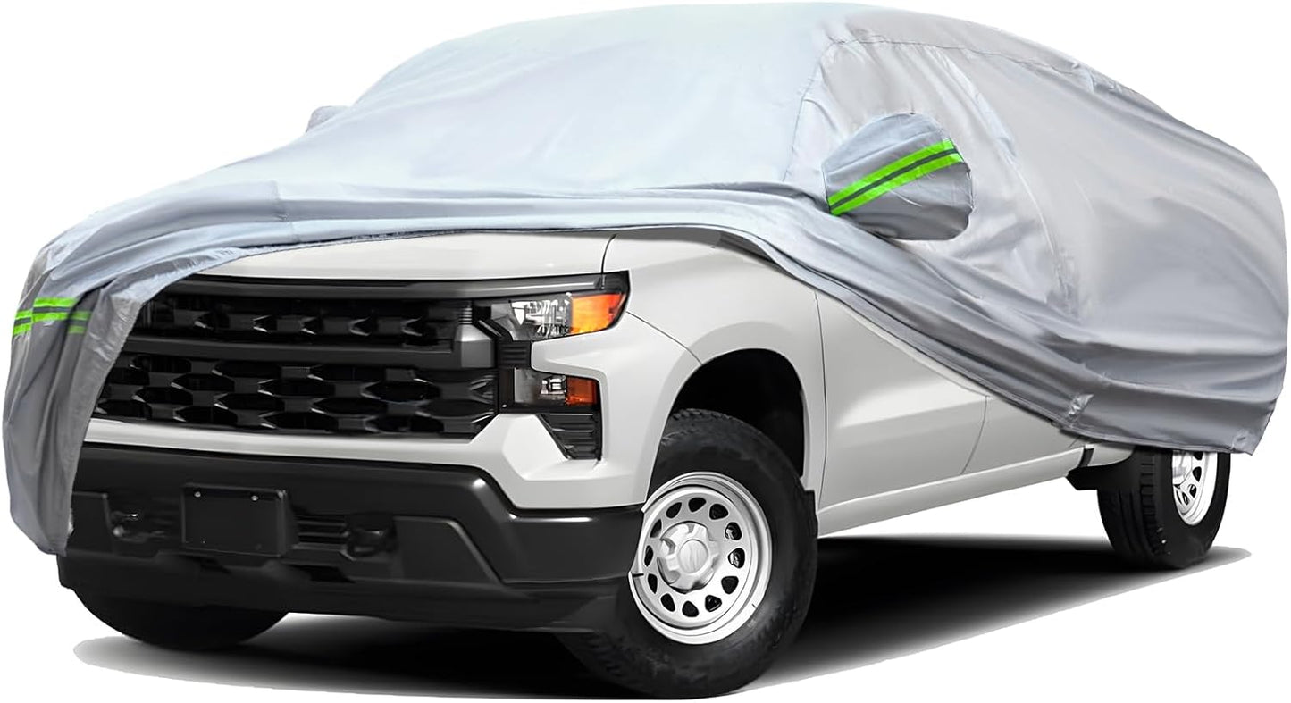 TUCAREST 6-Layers Full Car Cover Waterproof All Weather Truck Covers, Weatherproof UV Sun Protection Snow Dust Storm Resistant Car Covers (Fit for Truck 198"-220")