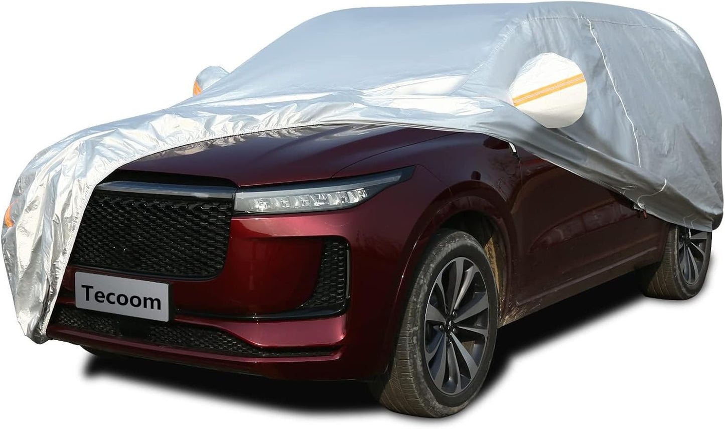 Tecoom Car Cover Waterproof All Weather, Fleece Lining Car Covers for Automobiles with Zipper Door Lock, 3 Layers Outdoor Indoor Full Car Cover Snow Hail UV Sun Protection Fit for SUV (206-215 Inch)