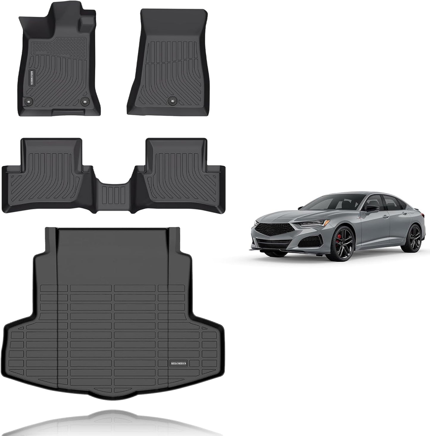 KELCSEECS® Floor Mats & Cargo Liner Custom for Acura TLX 2025 2024 2023 2022 2021,All Weather Protection TPE Floor Liners Front& Rear Row Full Set Acura TLX Accessories Black