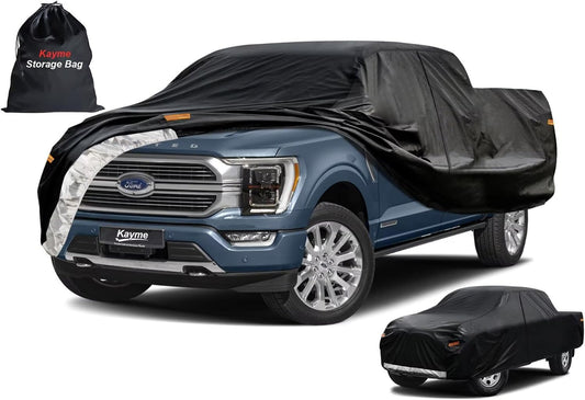 Kayme Truck Cover Custom Fit Ford F-150(1997-2004) Regular Short Bed. Full Exterior Heavy Duty Outdoor Pickup Truck Car Cover Waterproof All Weather.Car Tarp for Wind Sun Dust Protection.Black