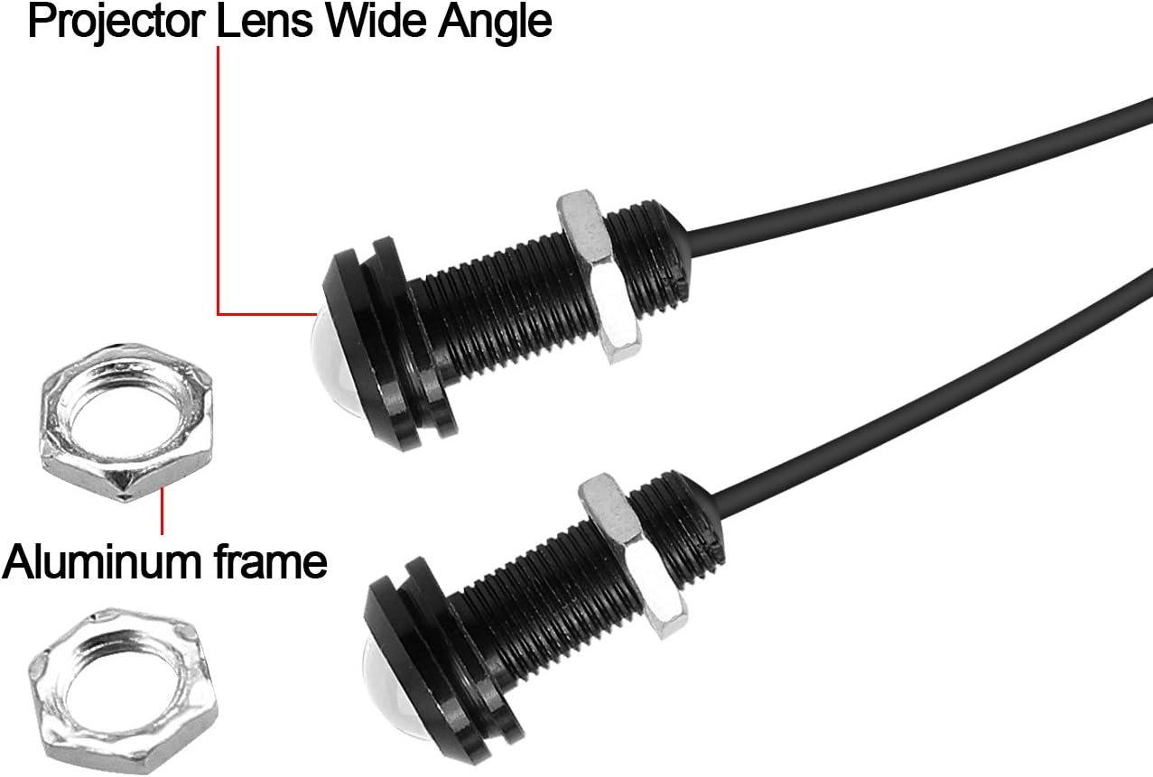 LEADTOPS 10Pcs 18mm 12V Eagle Eye LED Car Fog DRL Daytime Running Light Backup Reverse Tail Rock Lights Small bulb (White, Black Case)