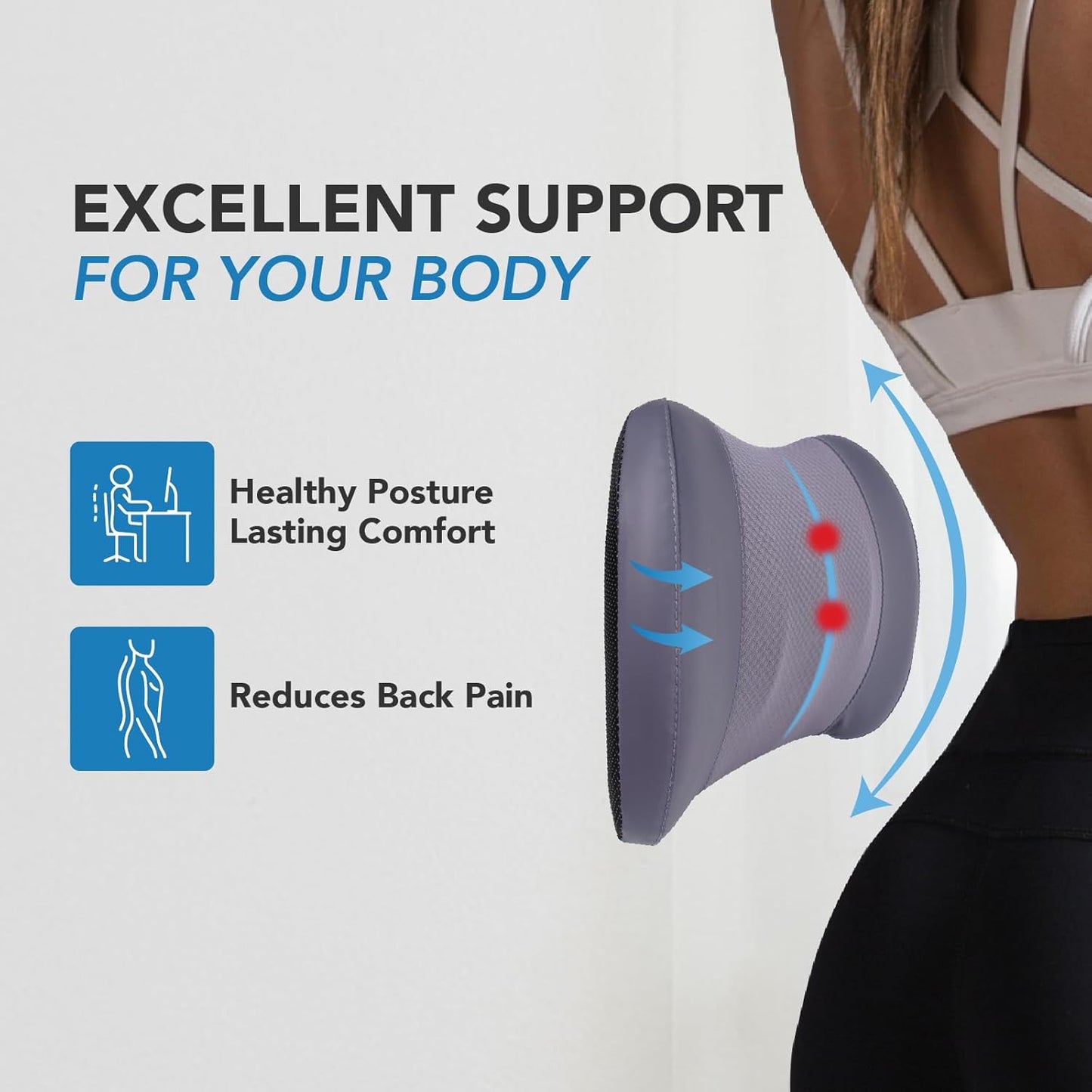 Lumbar Support Pillow for Car, Memory Foam Lumbar Pillow for Lower Back Pain Relief - Back Cushion for Driving, Chair Support for Car-Office Chair, Wheelchair - Dark Grey